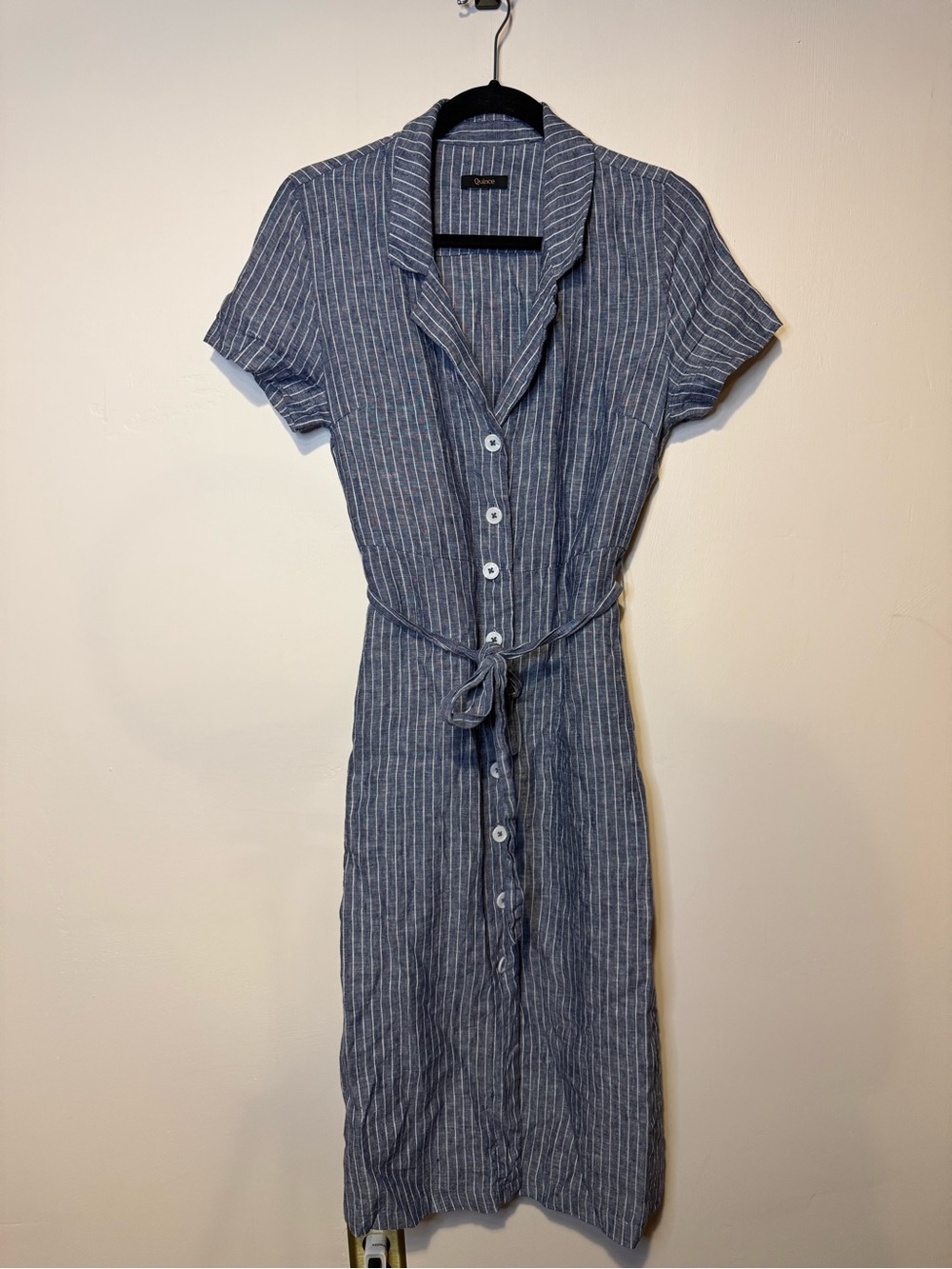 Quince 100% European Linen Button Front Dress in Chambray Stripe Size Small - Picture 3 of 8